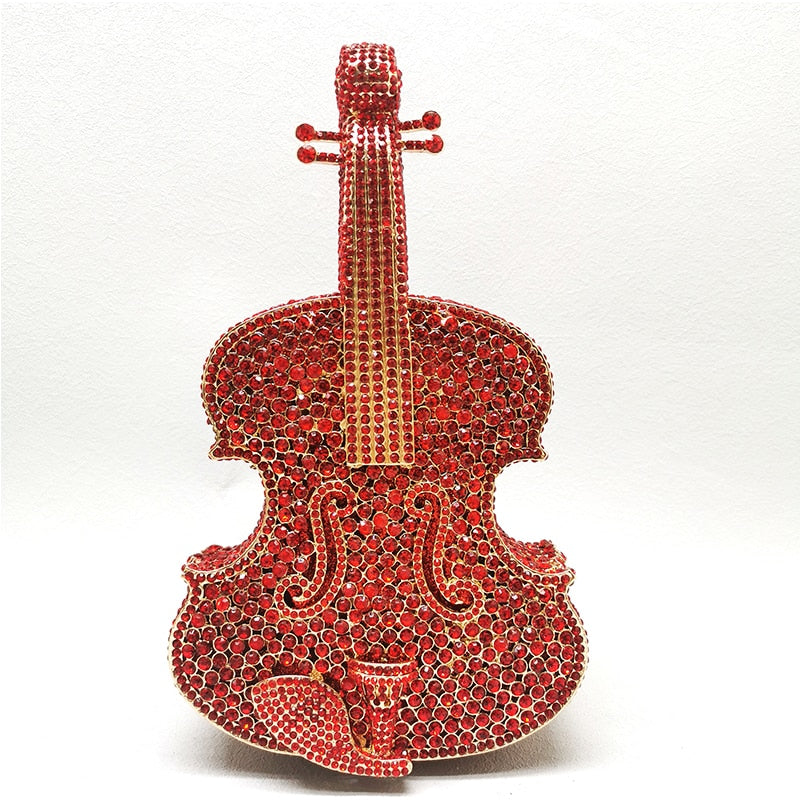 Violin-Shape Rhinestone Clutch Bag