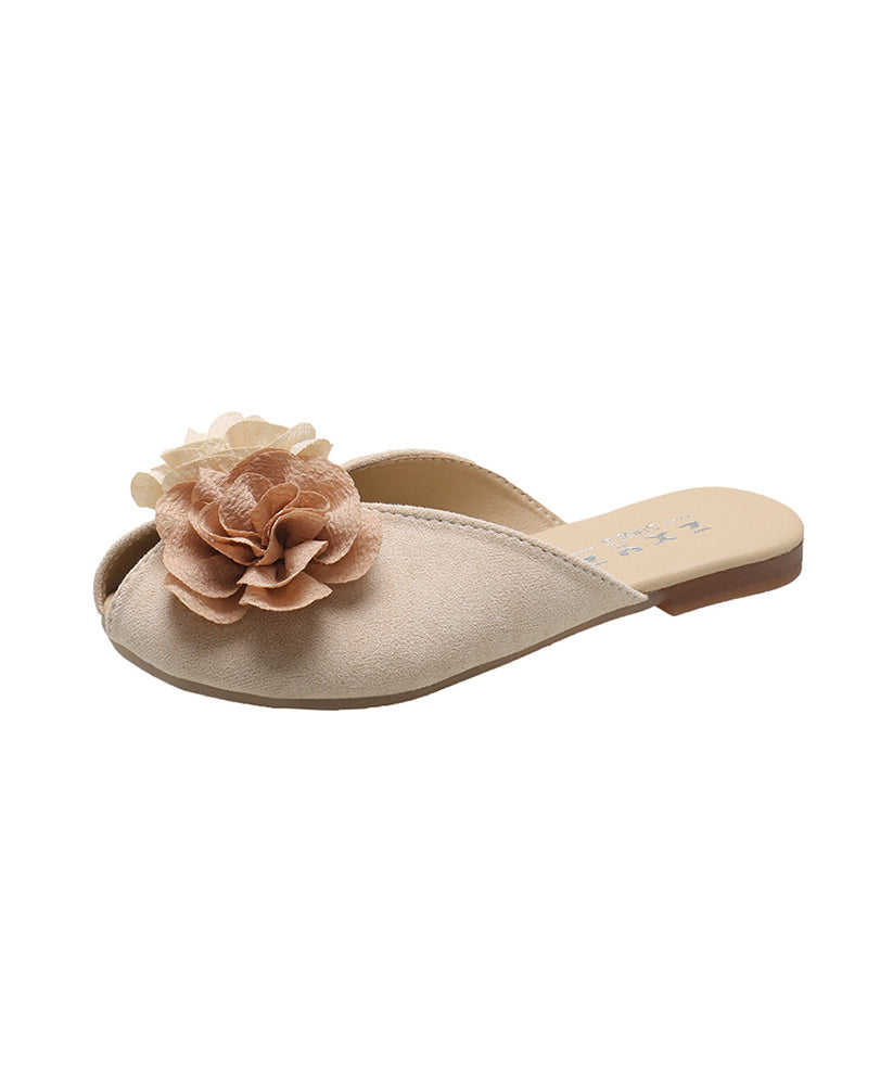 New Khaki Suede Floral Splicing Slide Sandals