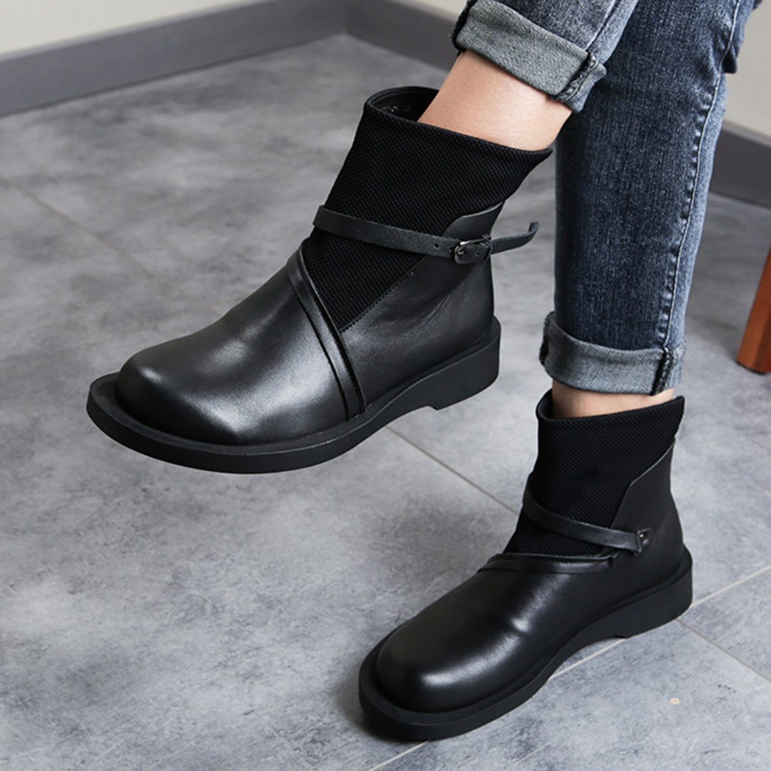 Cozy Vintage Leather Paneled Flats Martin Boots