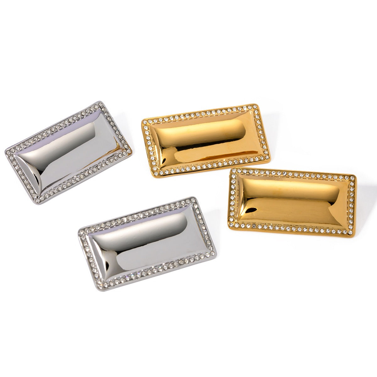 Stainless Steel Inlaid Diamond Rectangular Earrings