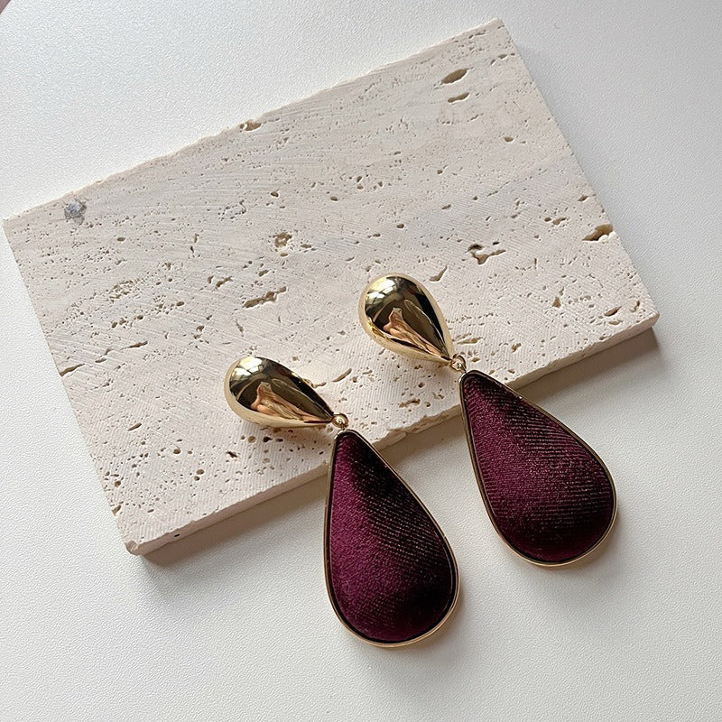 Retro Velvet Water Droplet Exaggerated Earrings