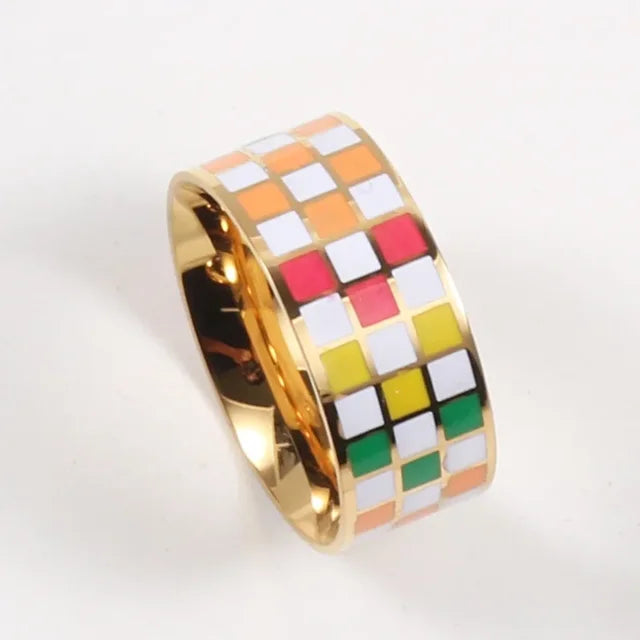 Waterproof Checkerboard Chunky Ring