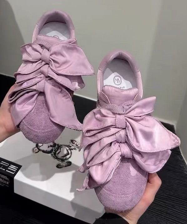 Casual Bow Splicing Flat Shoes For Women Apricot Suede