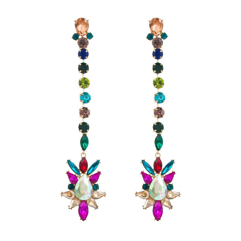 Geometric Multicolor Rhinestones Drop Earrings