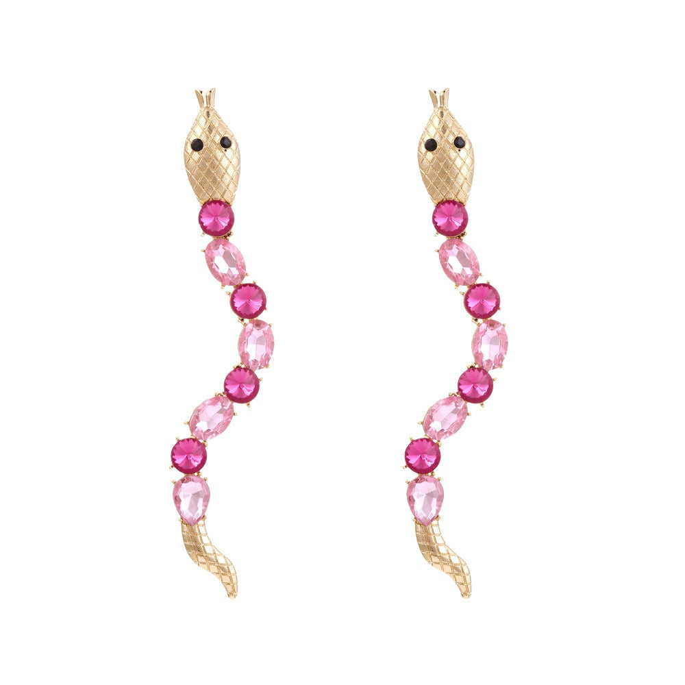 Alloy Diamond Inlaid Snake Shaped Earrings