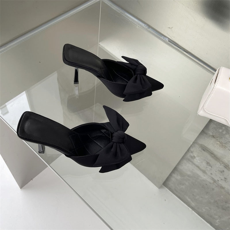 Butterfly Knot Pointed Toe Mules