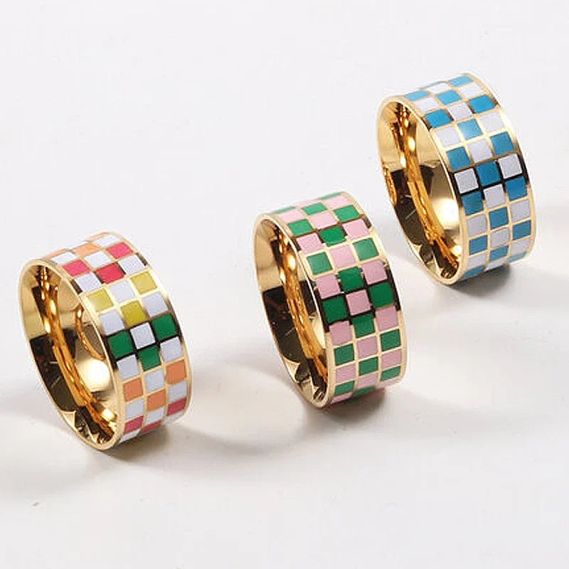 Waterproof Checkerboard Chunky Ring