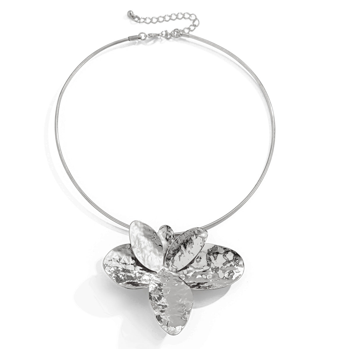 Irregular Metallic Petal Collarbone Necklace + Petal Earrings
