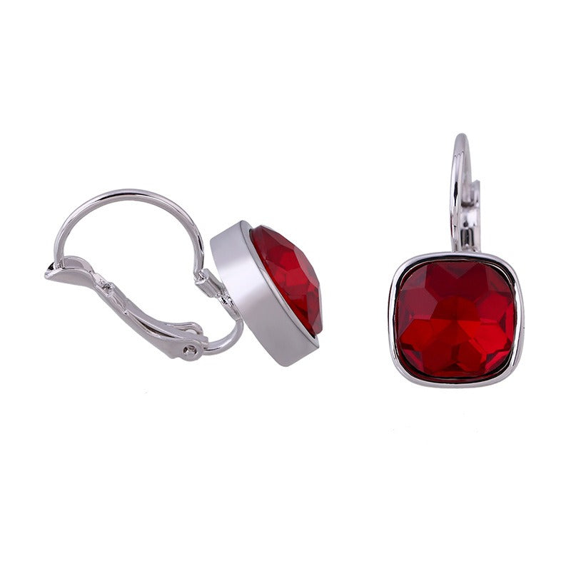 Square Metal Inlaid Crystal Glass Earrings