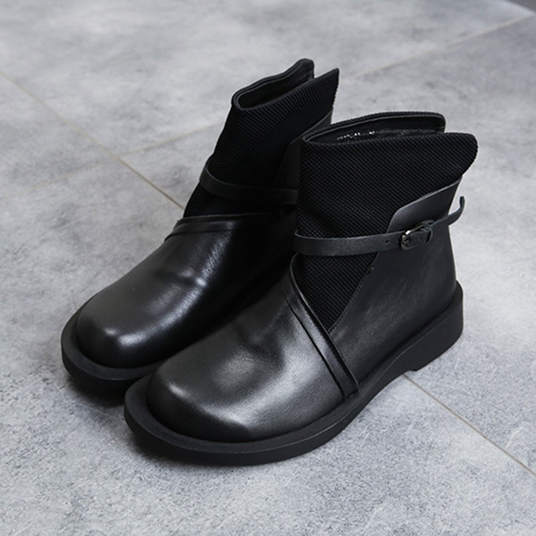 Cozy Vintage Leather Paneled Flats Martin Boots