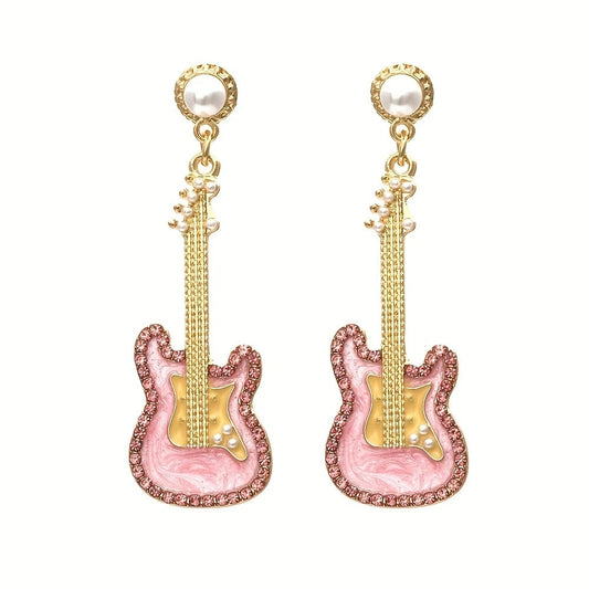 Glazed Pearl Diamond Guitar Earrings