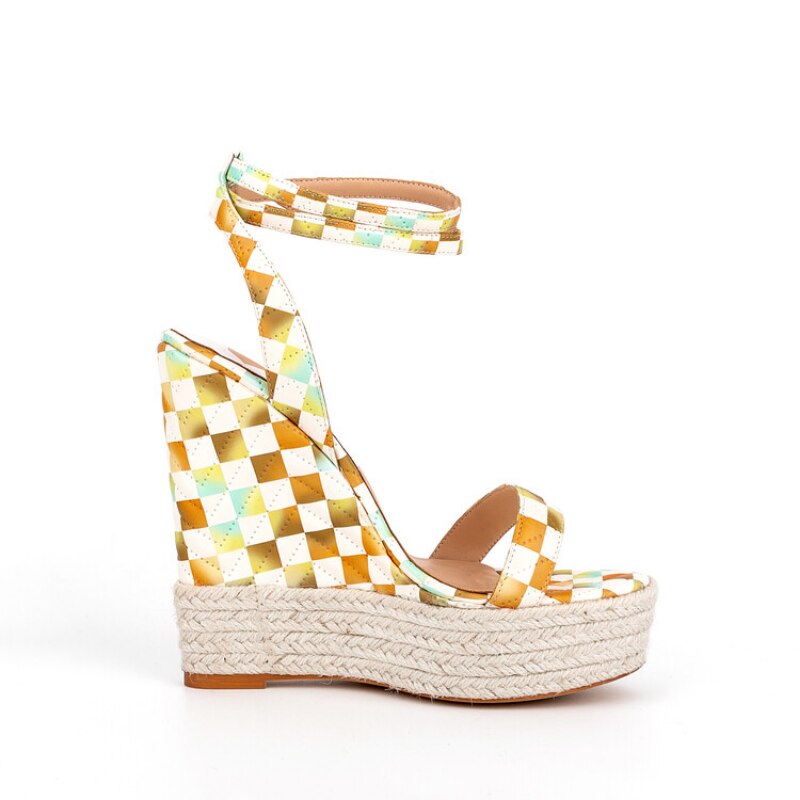 Checkered Wedge Heel 14CM Sandals
