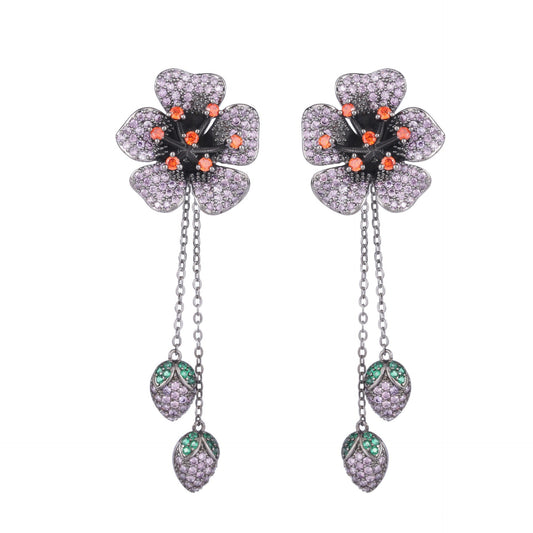 Zirconium Flower Tassel Earrings