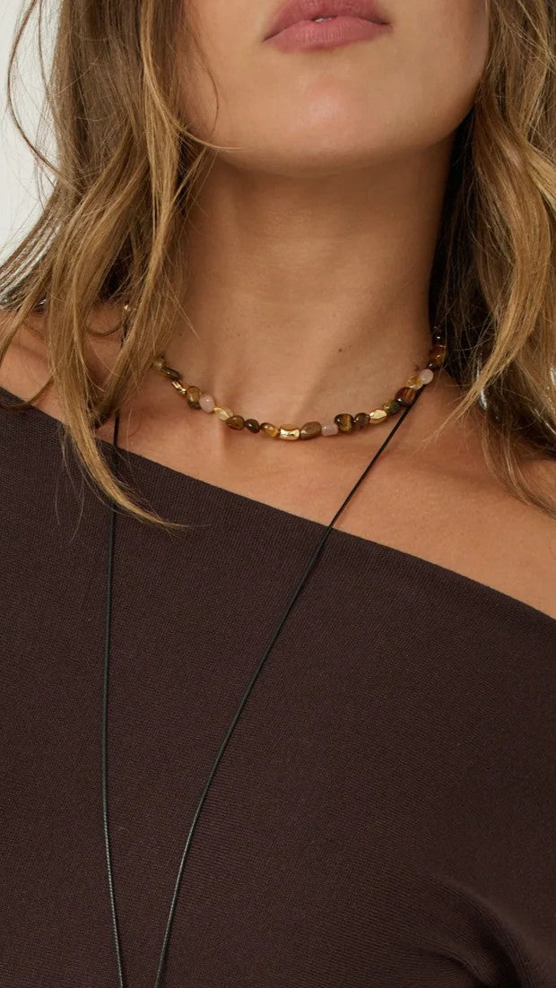 Kohen Beaded Necklace - Golden Brown