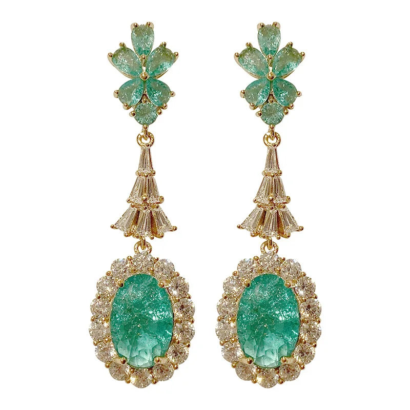Green Broken Cubic Zirconia Earrings