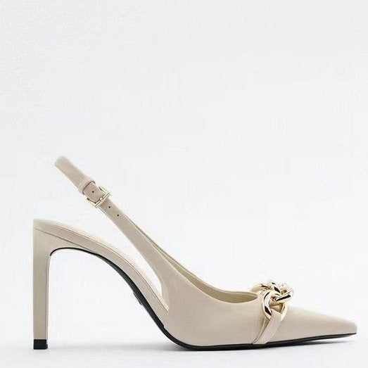 Chain Decor Pointy Toe Stiletto Sandals
