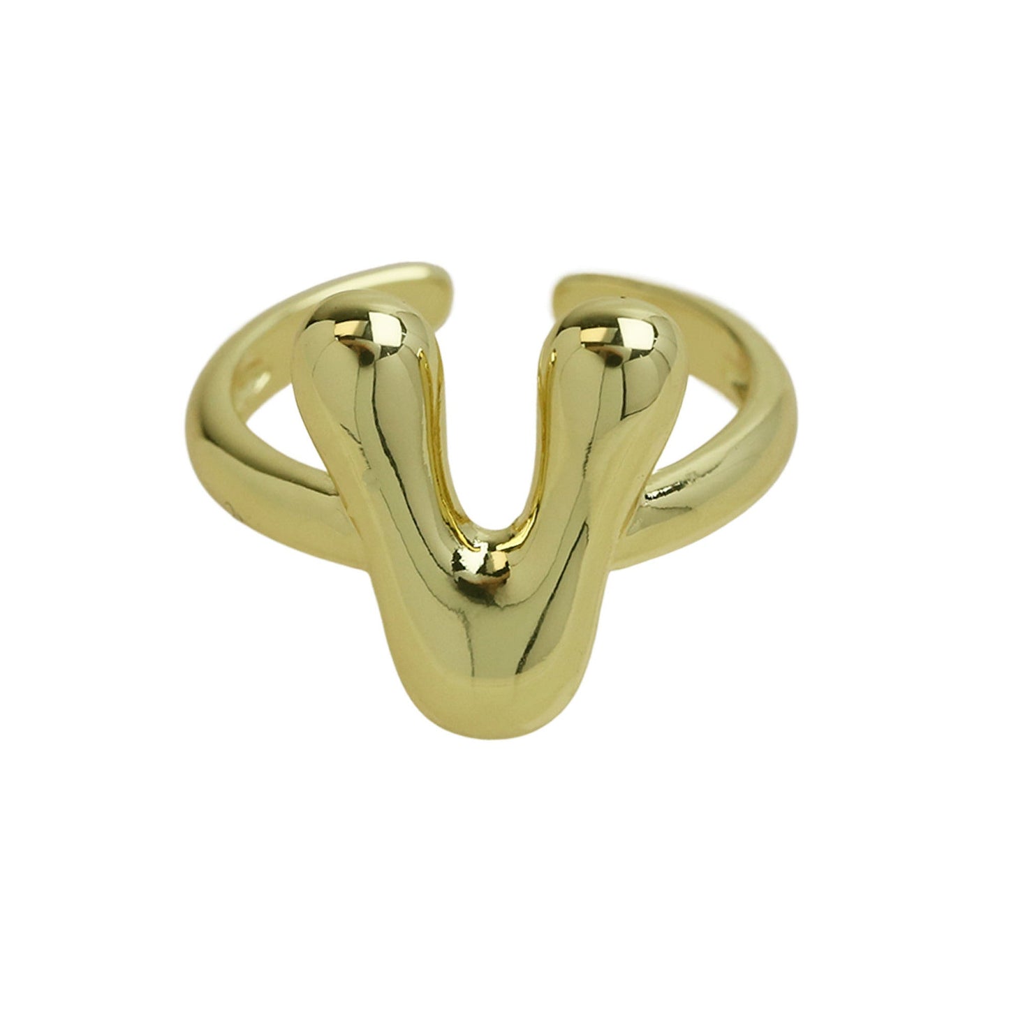 Golden Smooth Bubble Balloon Chubby Alphabet Ring