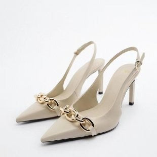 Chain Decor Pointy Toe Stiletto Sandals