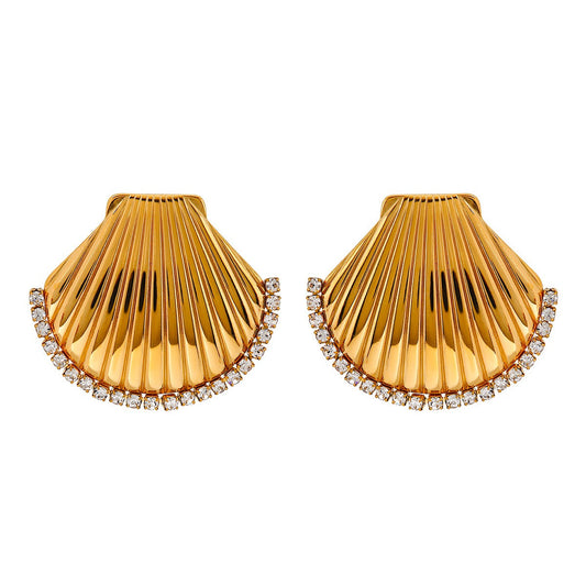 Rhinestone Scallop Shell Earrings