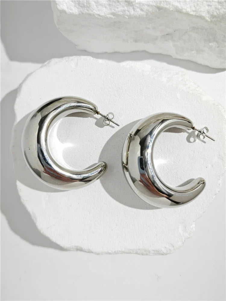 S925 Silver Needle Hollow Geometry C-Shaped Earrings