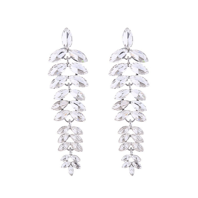 Multi-Layered Diamond Leaf Flower Earrings