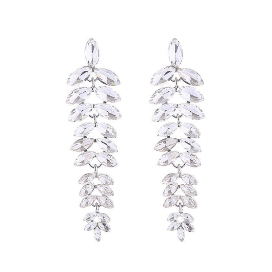 Multi-Layered Diamond Leaf Flower Earrings