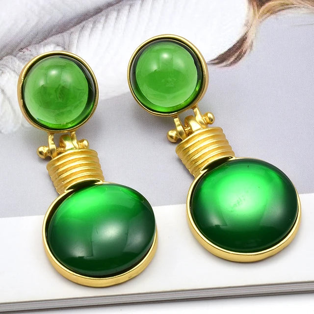 Round Colored Gems Drop Earrings
