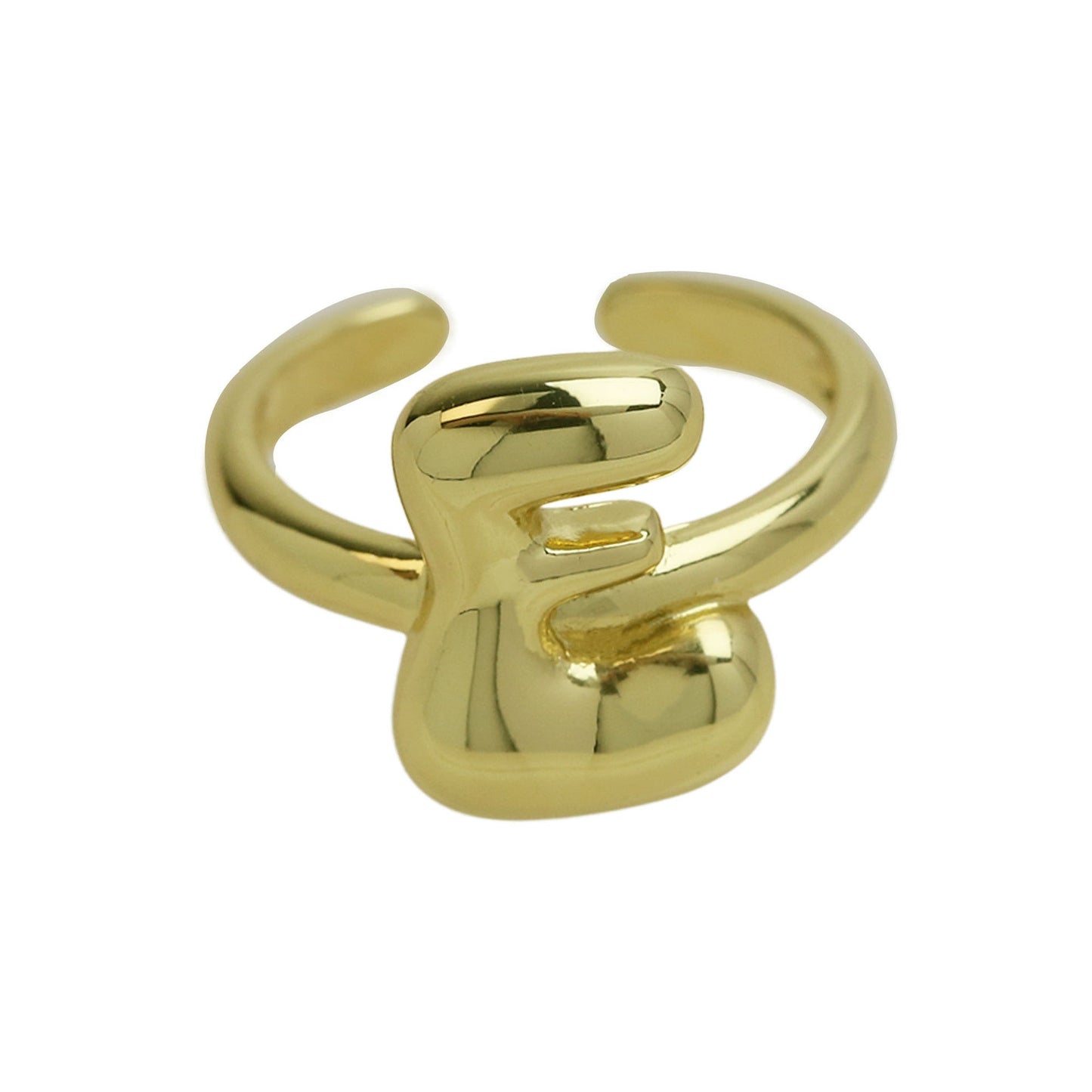 Golden Smooth Bubble Balloon Chubby Alphabet Ring