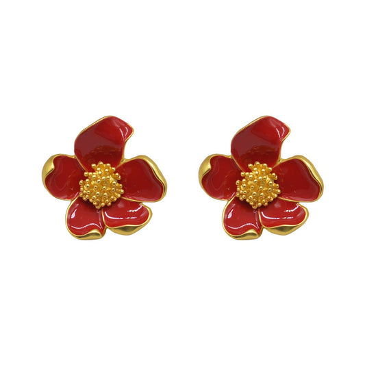 Vintage Red Drip Oil Flower Earrings
