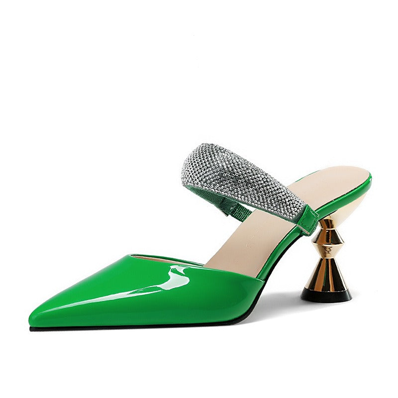 High Heel Pointed Toe Rhinestone Sandals