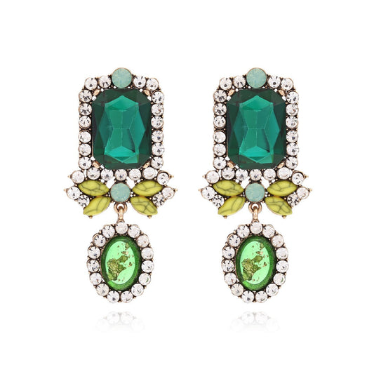 Green Geometric Diamond Earrings