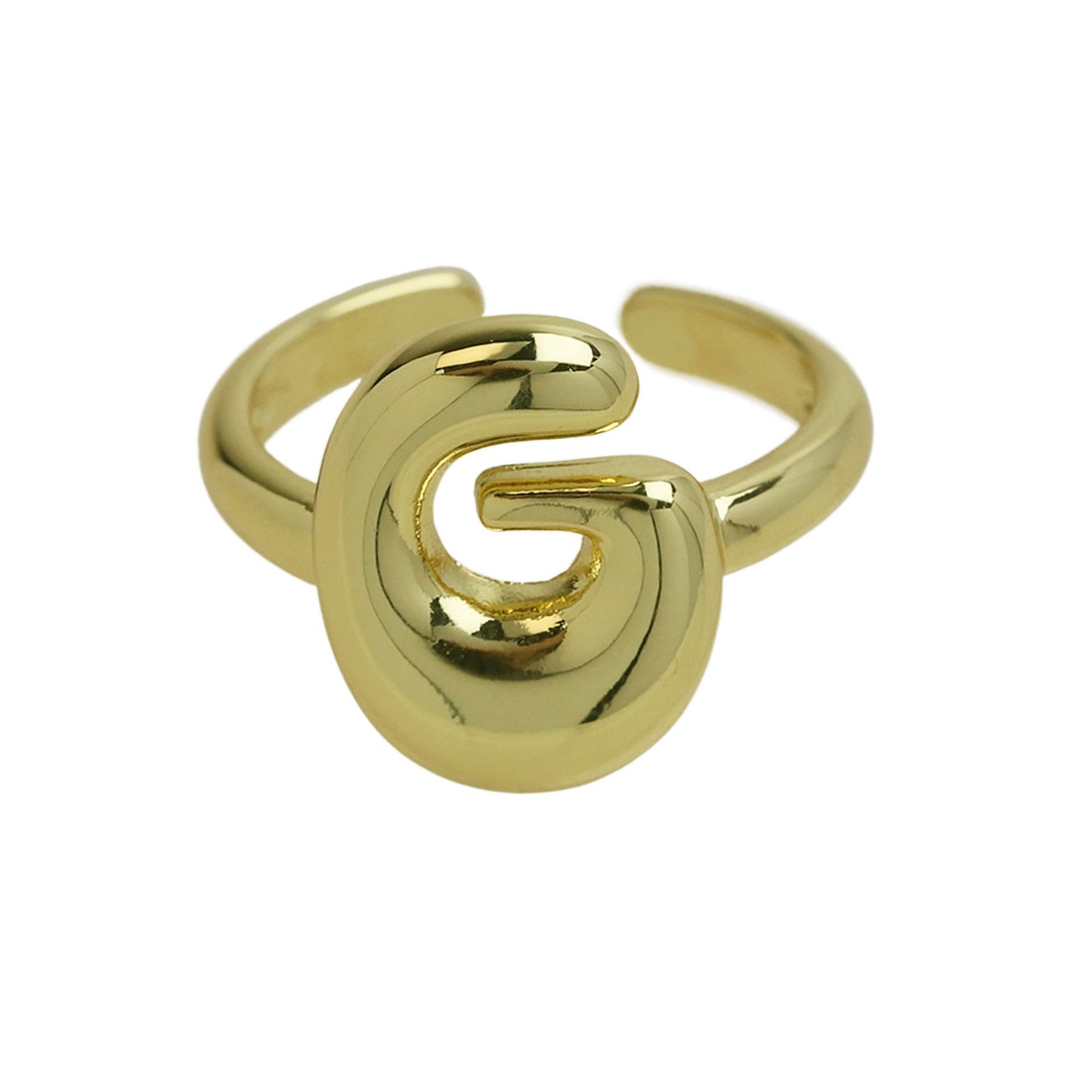 Golden Smooth Bubble Balloon Chubby Alphabet Ring