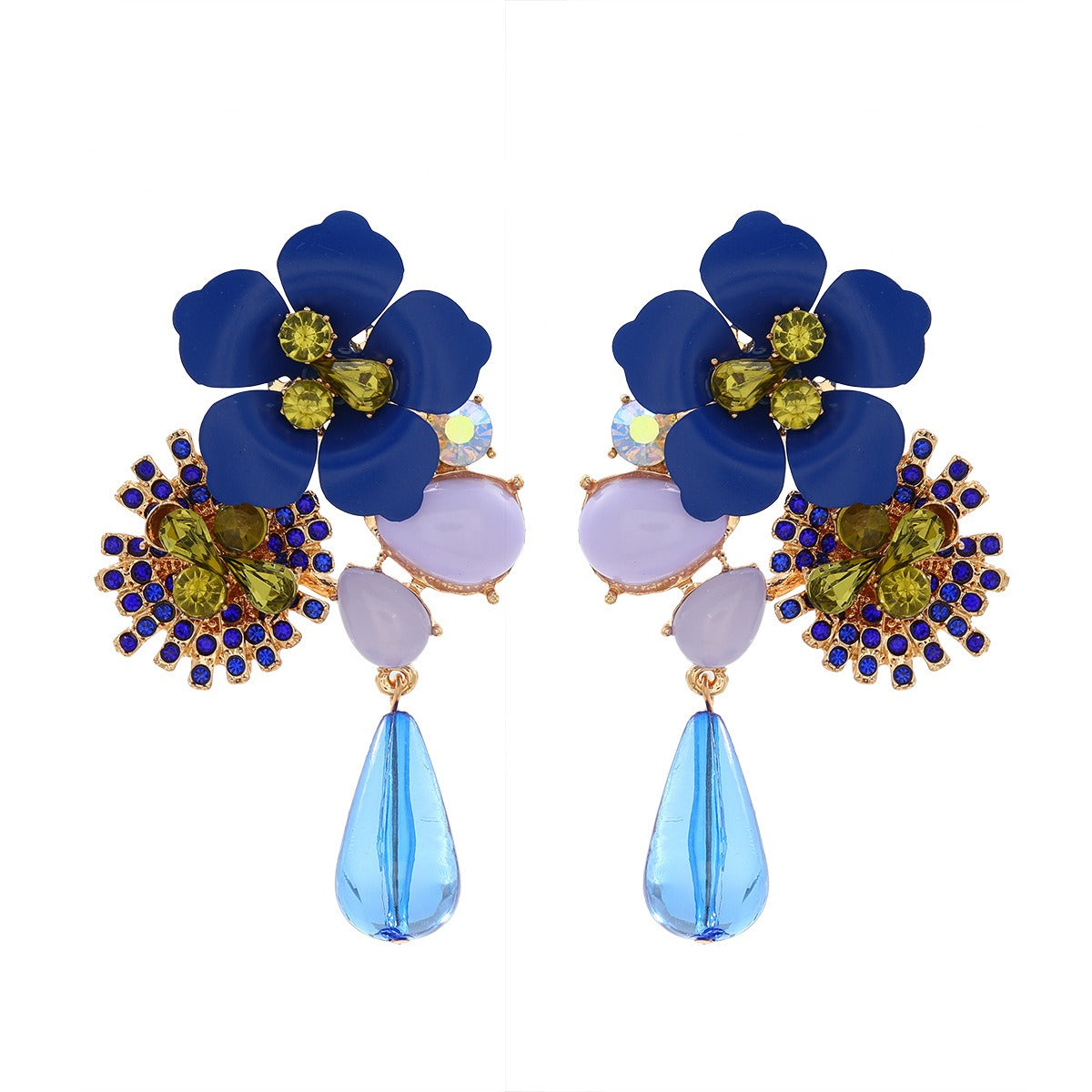 Resin Flower Diamond Studded Retro Earrings