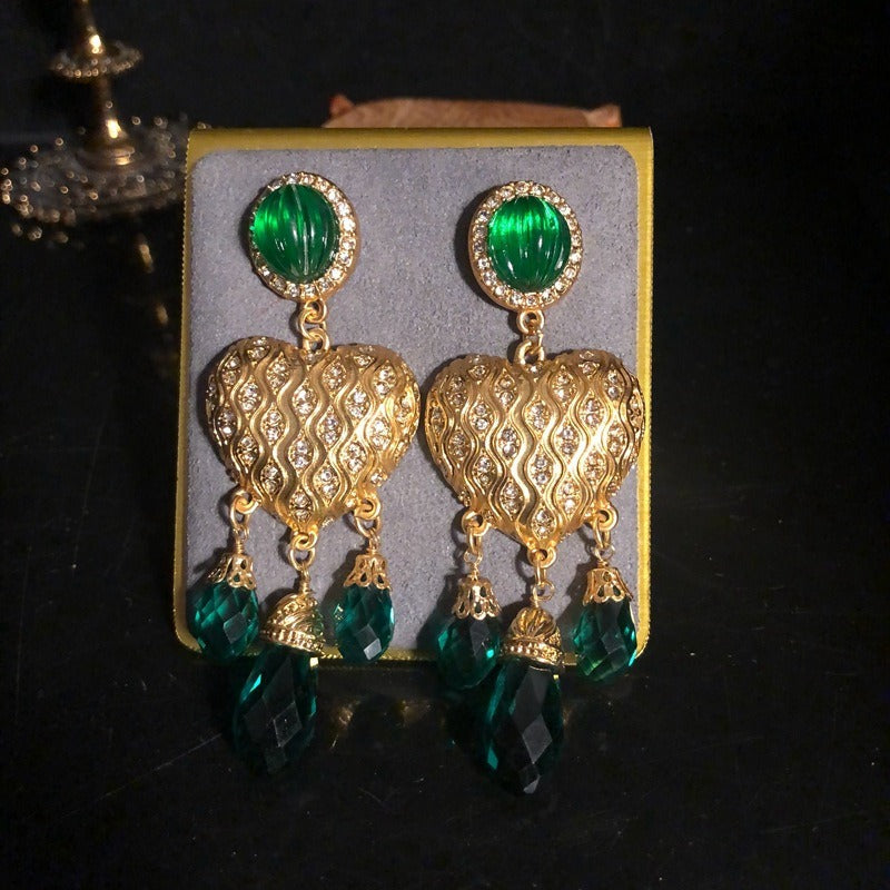 Green Water Droplet Heart-Shaped Earrings