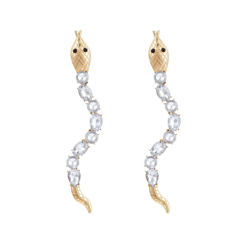Alloy Diamond Inlaid Snake Shaped Earrings