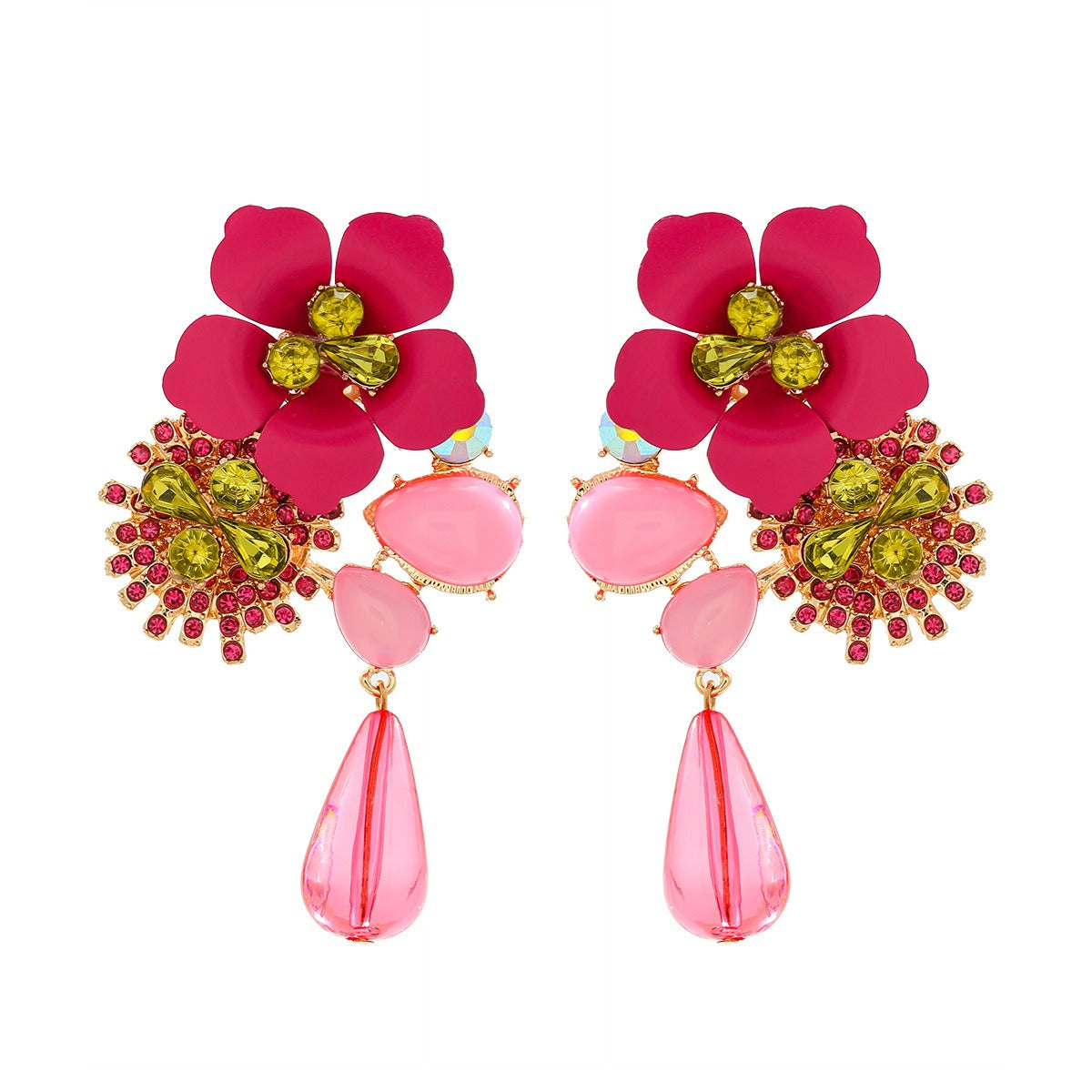 Resin Flower Diamond Studded Retro Earrings