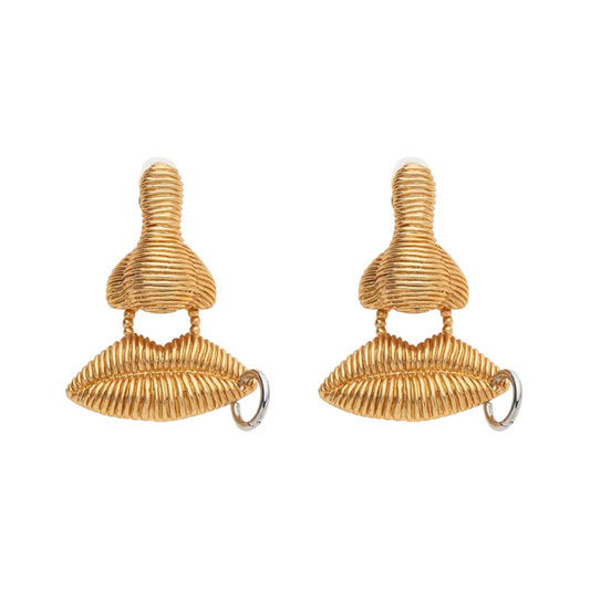Nose Lips Large Brass Earrings