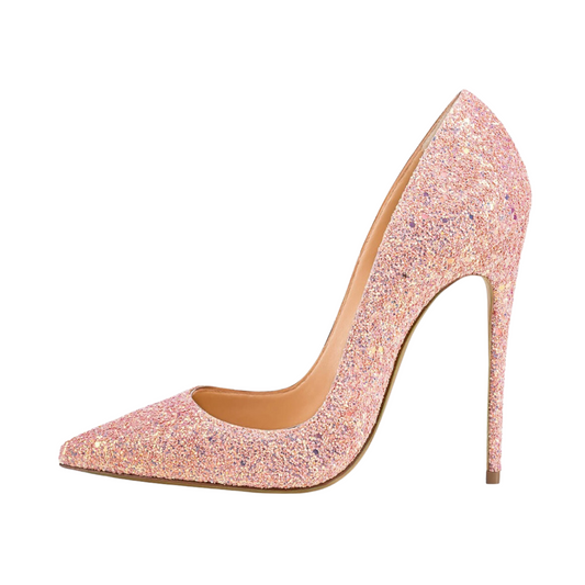 Glittery Pink Shallow Cut Stilettos