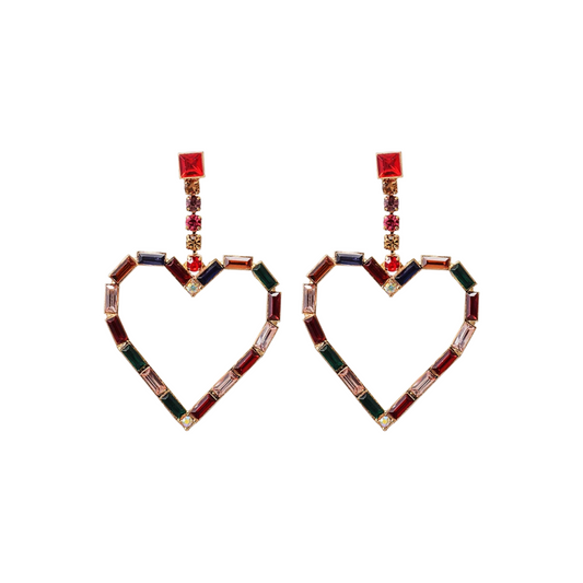 Rhinestone Hearts Dangling Earrings