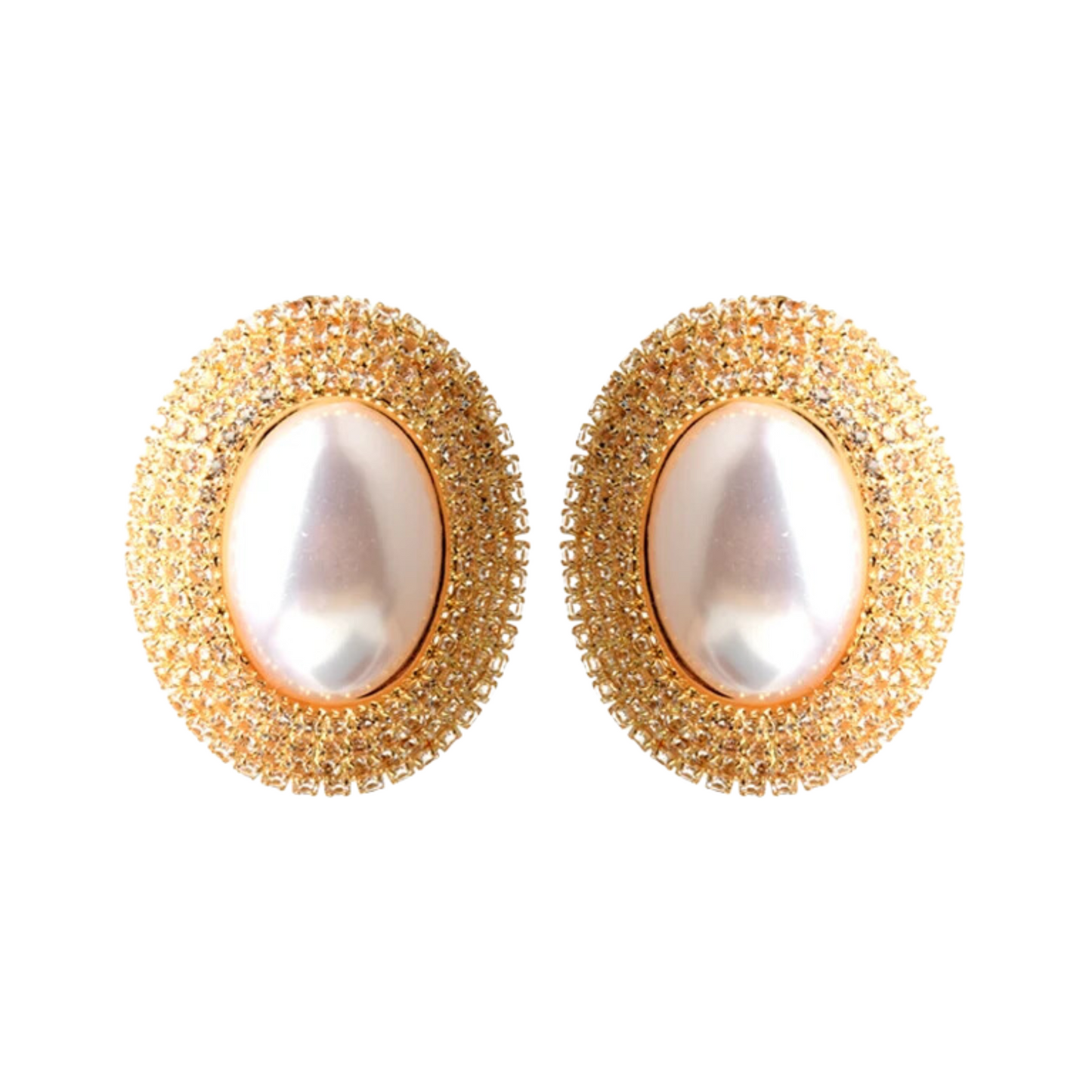 Rhinestones Oval Faux Pearl Earrings