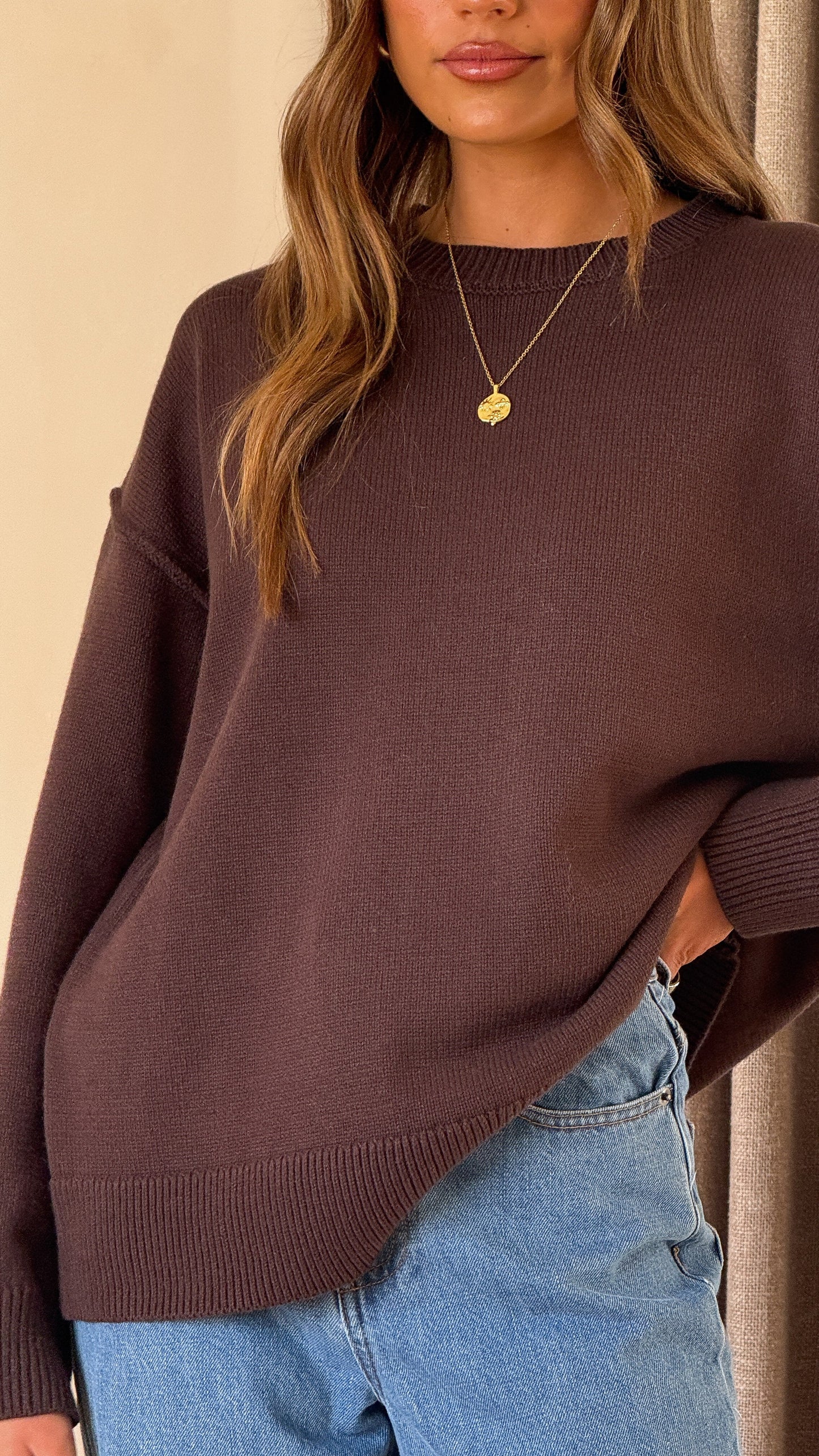 MVN Adrianne Crew Neck Knit Jumper - Brown
