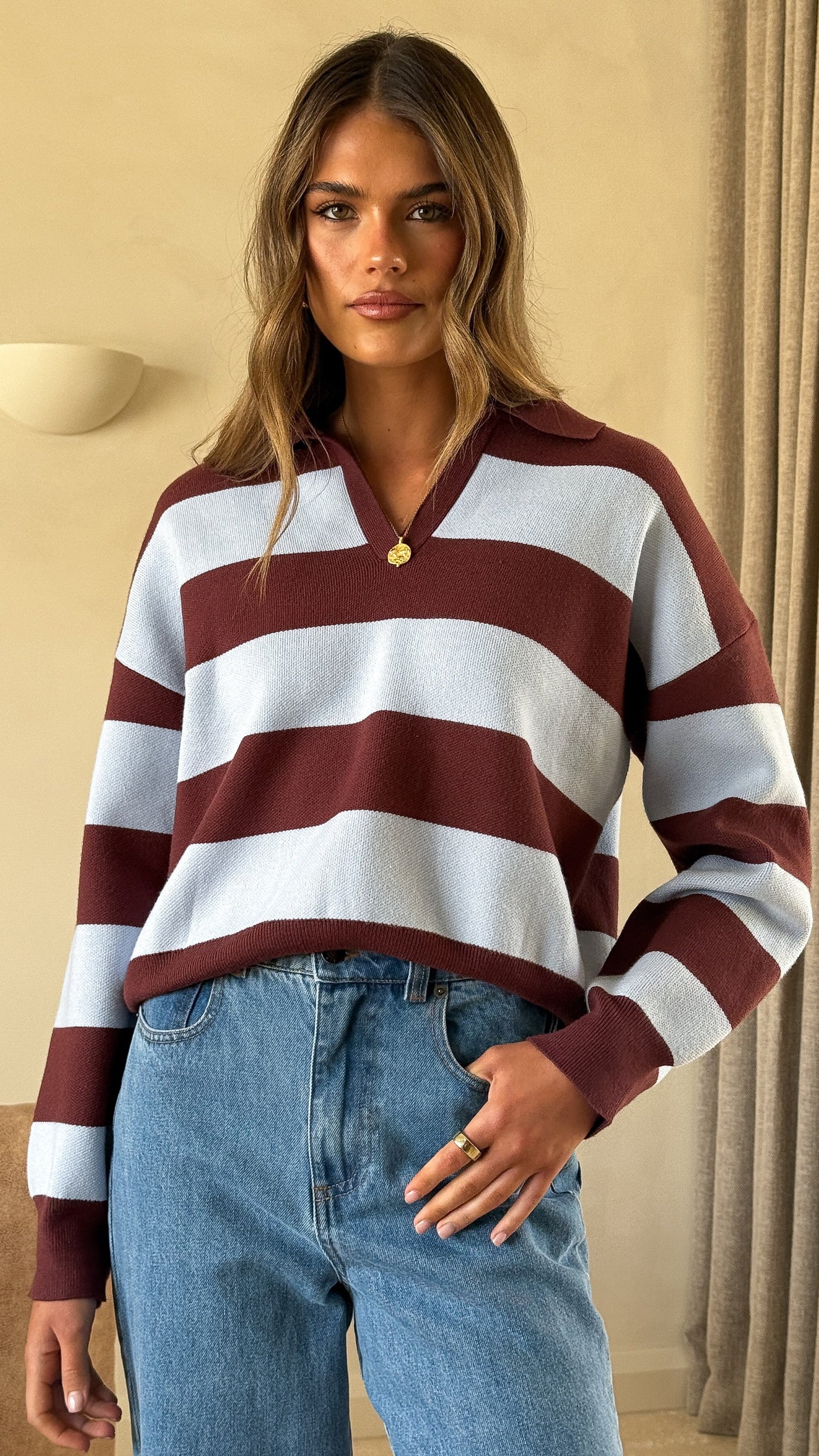 Kodi Sweater - Blue/Brown Stripe