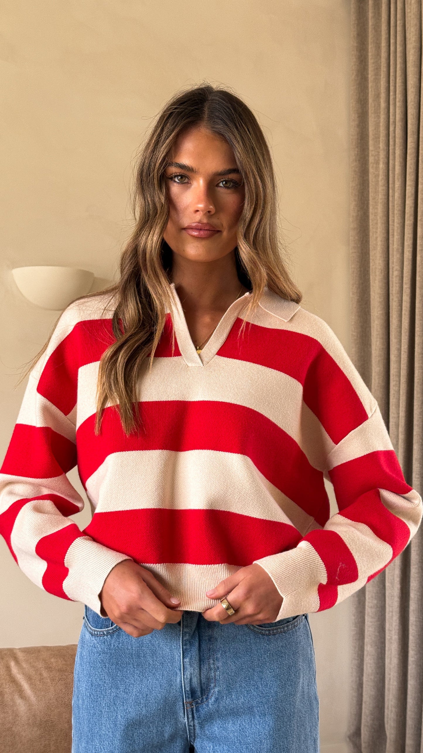Kodi Sweater - Red/Beige Stripe