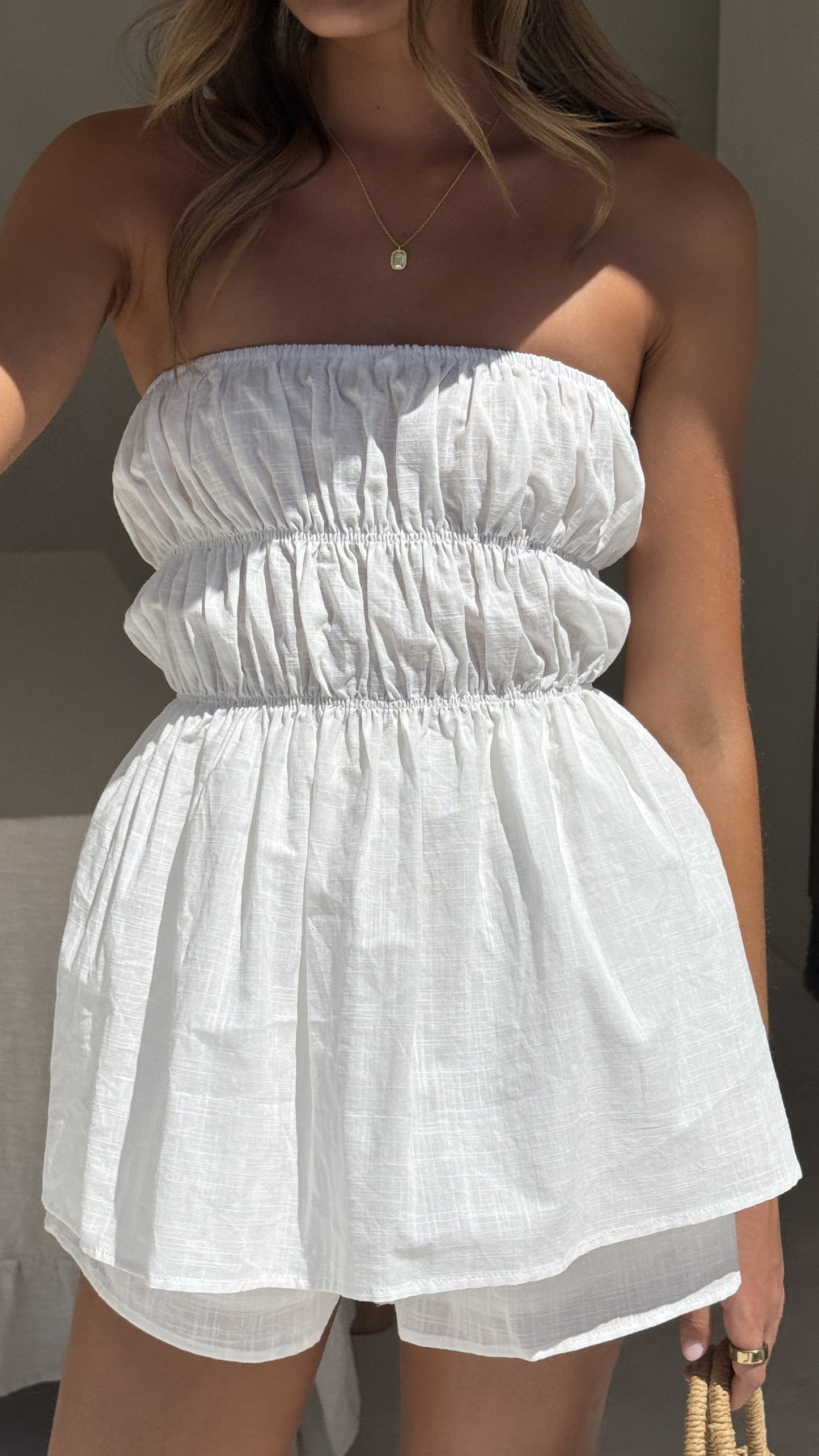 Kamala Strapless Cinch Top and Shorts Set - White