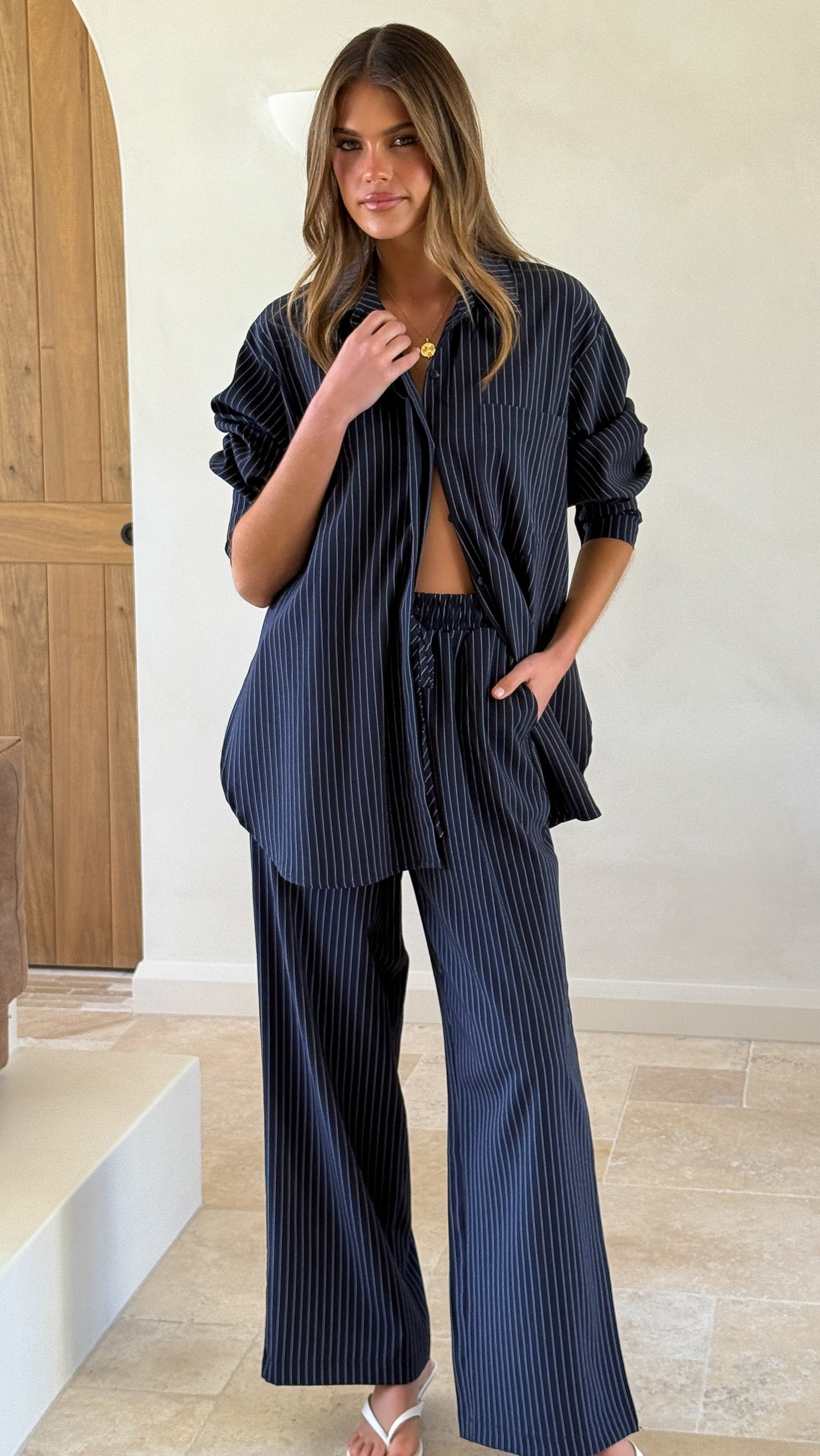 Zaila Pants - Navy/White Stripe