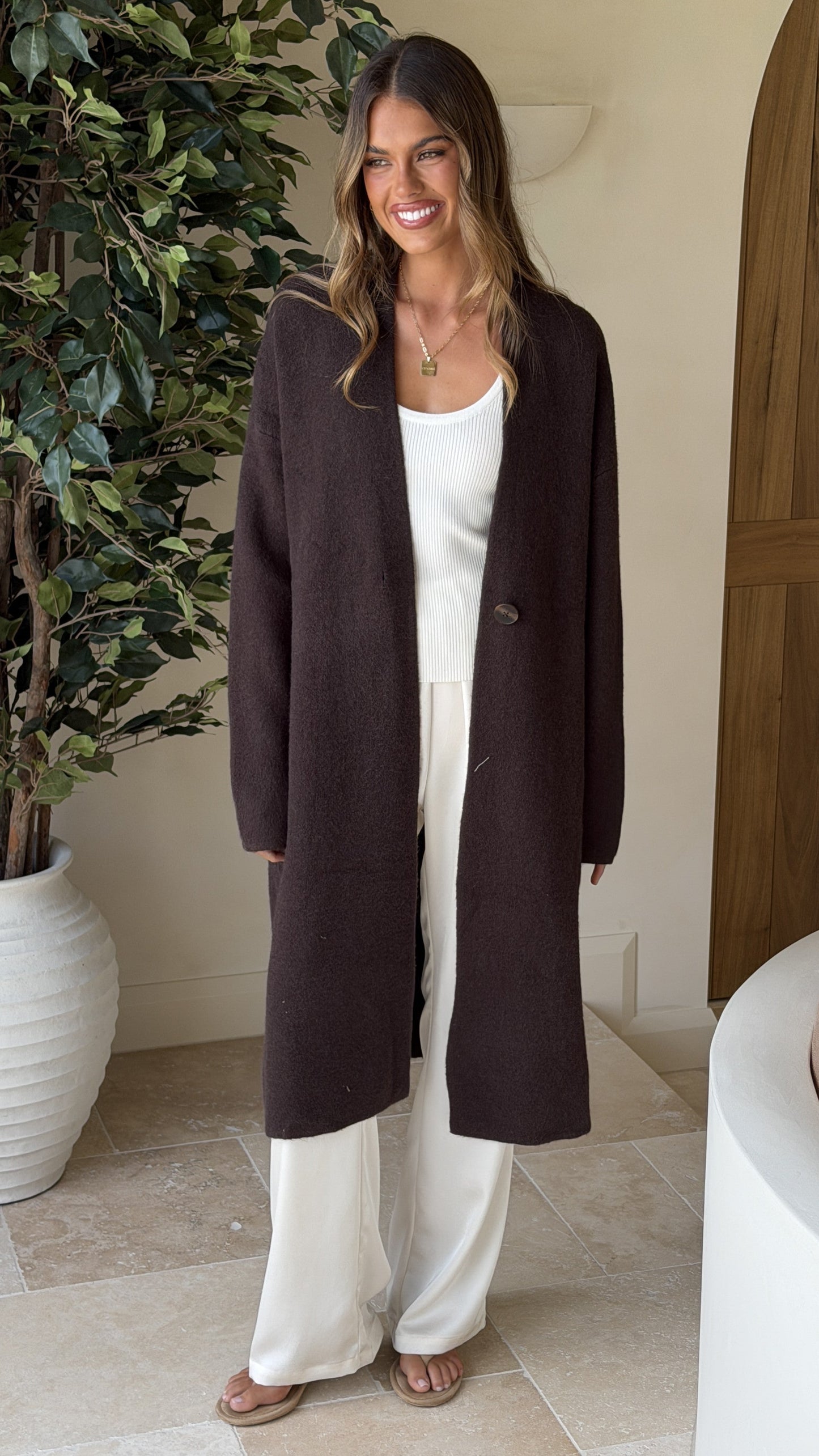 Romy Longline Cardigan - Chocolate