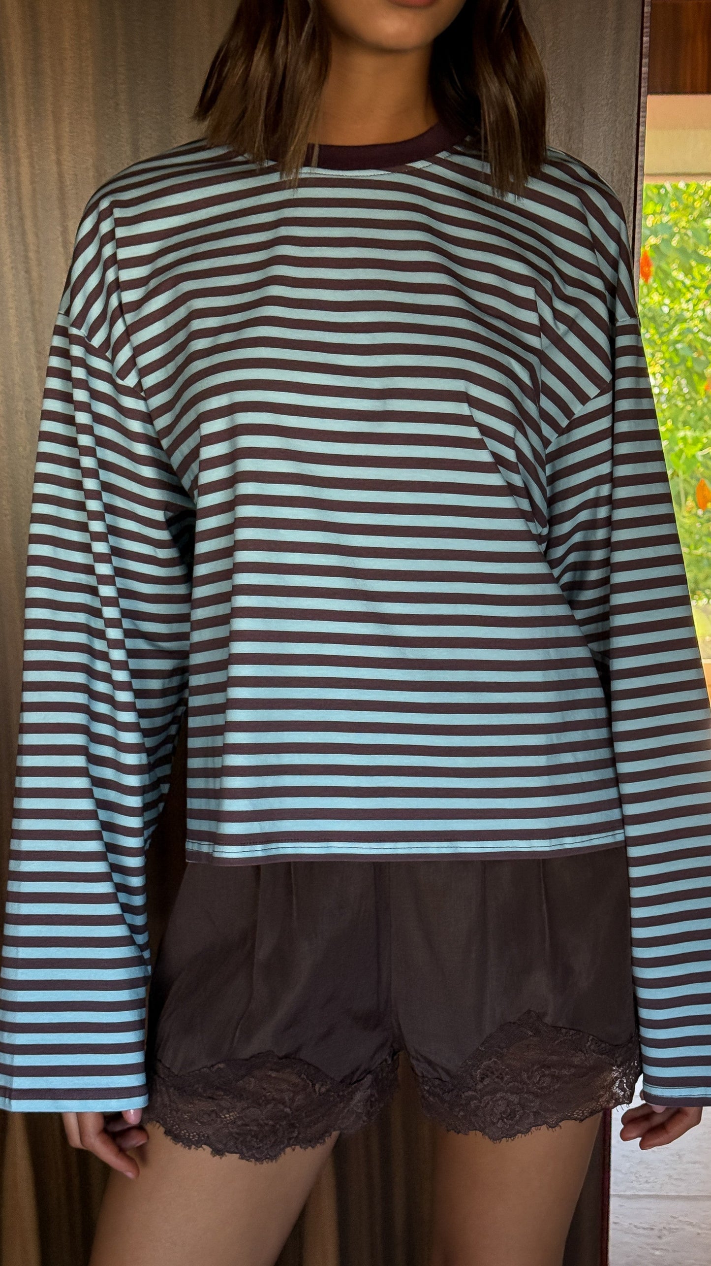 Solana Long Sleeve Top - Blue/Choc Stripe