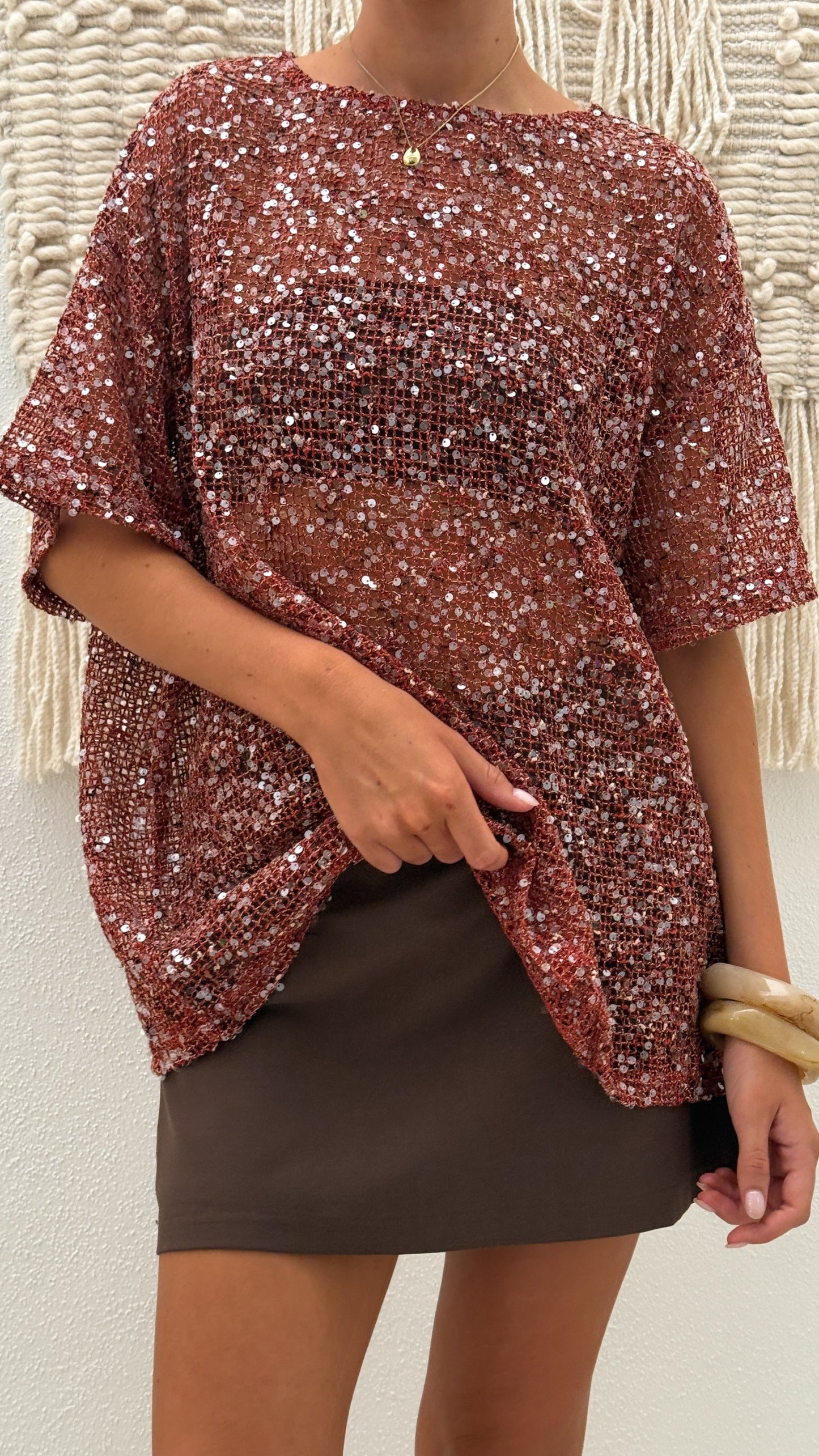 Zinnia Oversized Sequins Tee - Rust