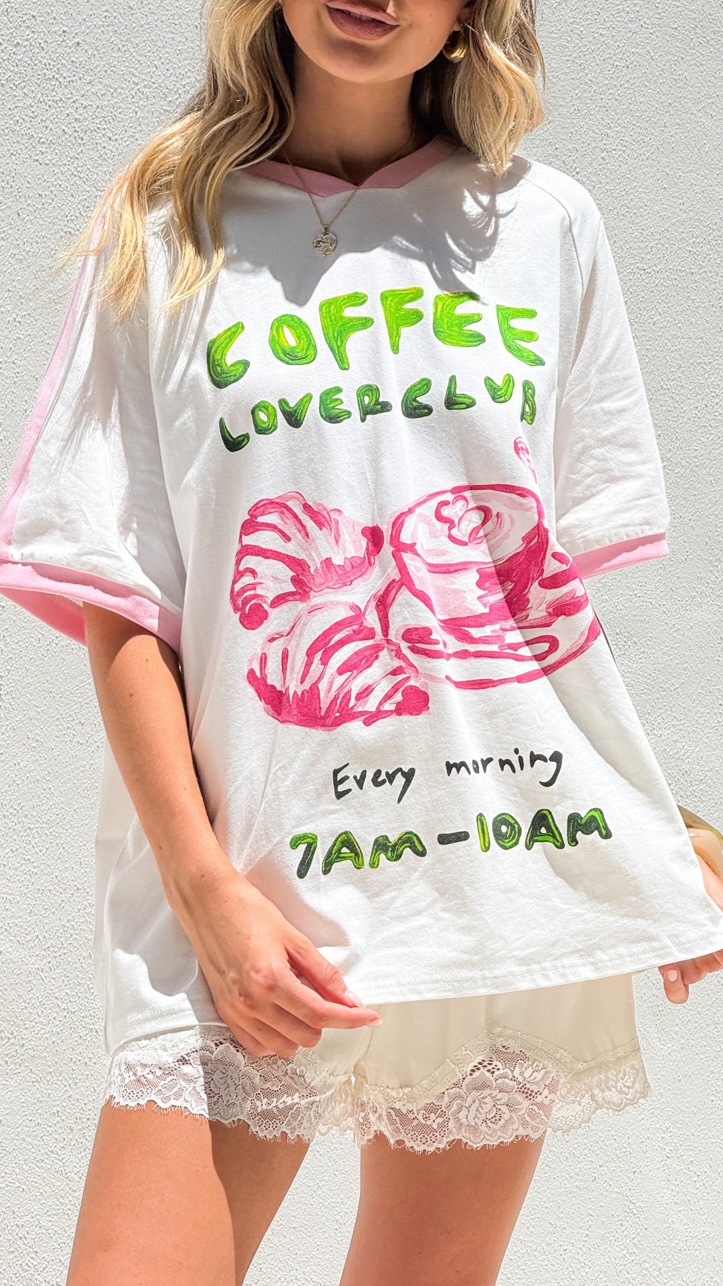 Coffee Lover Club Tee - White/Pink