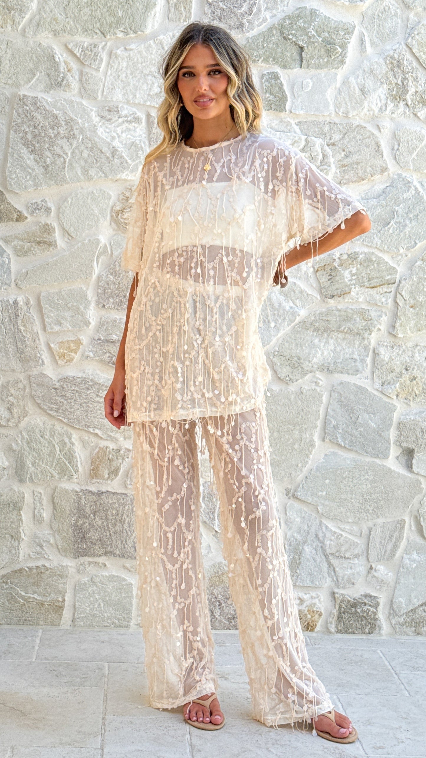 Zabby Sequin Pants - Beige